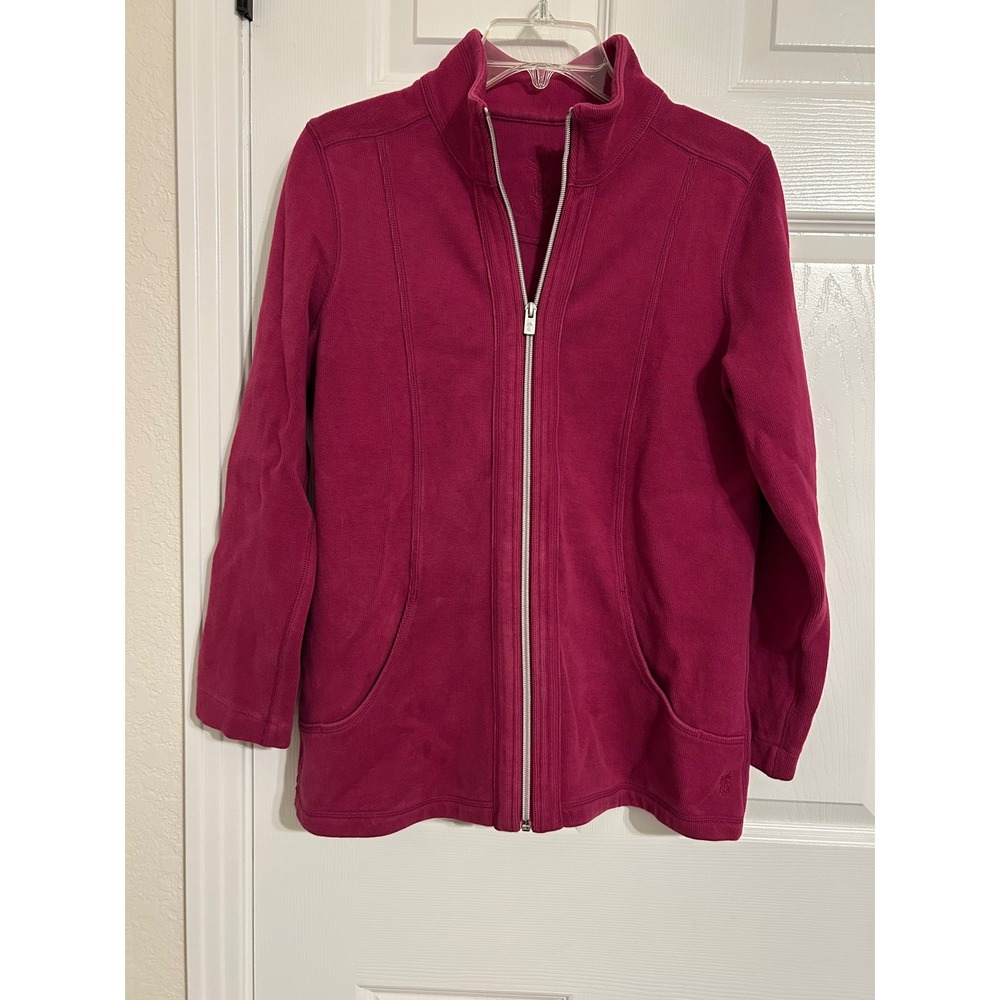 Tommy Bahama Womens Full Zip Ribbed Sweatshirt Berry Pink‎ Mock Neck M